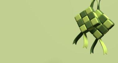 Üç boyutlu ketupat. Geleneksel ketupat yemeği. Ketupat 3D canlandırma simgesi. Ramazan ve Kurban Bayramı için uygun