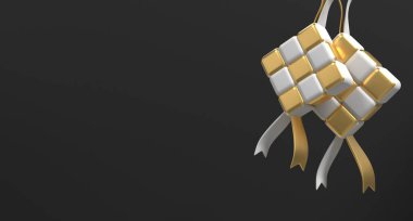 3 boyutlu altın ketupat. Altın ketupat 3D render simgesi. Ramazan ve Kurban Bayramı için uygun