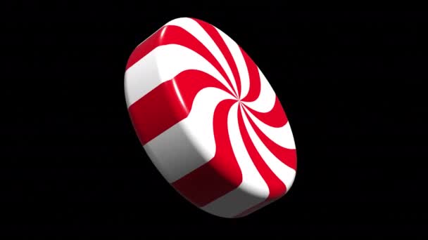 3D动画旋转条纹红糖 糖块糖 薄荷糖条 为新年 新年活动制作动画 具有Alpha通道的透明背景 — 图库视频影像