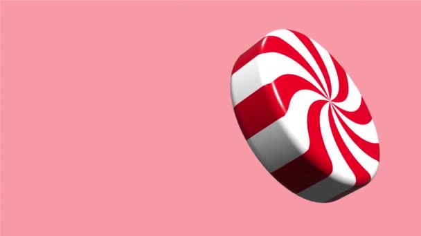 3Dアニメーションスピニングストライプ赤キャンディー ストライプ砂糖キャンディー ストライプペパーミントキャンディー 新年のためのアニメーション 冬の休日 デザート 新年イベント — ストック動画