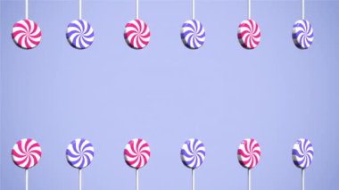 Spiral lolipop animasyonu. Çubuk animasyonda lolipop. Çizgili şeker. Sola git ve dön. Uzayı kopyala Kusursuz 3 boyutlu animasyon