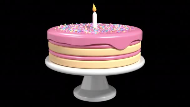 Animering Födelsedagstårta Söt Födelsedagstårta Animation Rosa Tårta Med Ljus Och — Stockvideo