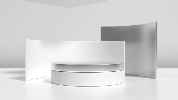 银圆圆筒产品舞台动画 空荡荡的银幕动画 促销产品展示厅 — 图库视频影像