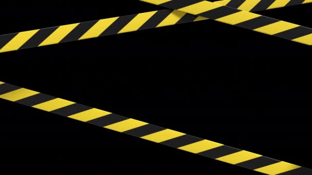 警告テープと警察のラインアニメーション 黒と黄色のラインストライプアニメーション 警告危険テープ アルファチャンネルによる透明な背景 — ストック動画