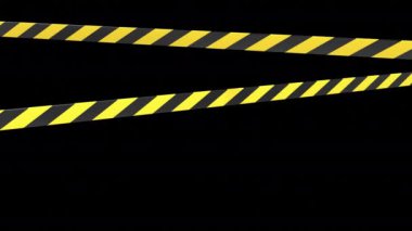 Uyarı bandı ve polis hattı animasyonu. Siyah ve sarı çizgi çizgili animasyon. Tehlike bandı uyarısı. Alfa kanalı ile şeffaf arkaplan