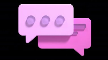 Üç boyutlu konuşma balonu animasyonu. Boş konuşma balonu animasyonu. Sosyal medya bilgilendirme simgesi. Alfa kanalı ile şeffaf arkaplan