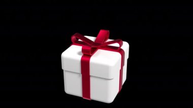 3 boyutlu hediye kutusu animasyonu. Hediye kutusu animasyonunu açıyorum. Modern tatil sürpriz kutusu. Festivaller ve kutlamalar. Alfa kanalı ile şeffaf arkaplan