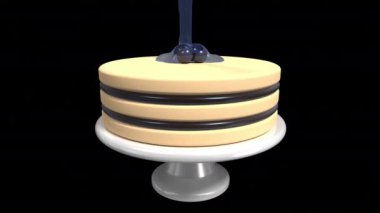 Yaban mersini reçelli kek. Üç boyutlu yaban mersinli kek. Sıvı mavi dut şekerli kek. Tatlı yuvarlak pasta. Alfa kanalı ile şeffaf arkaplan