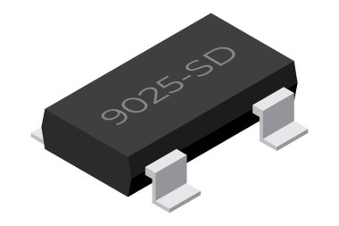 Transistör elektronik bileşen. Transistör simgesi. Isometric transistör. İzometrik elektronik bileşen. Vektör illüstrasyonu