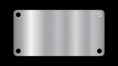 Metal vidalarla fırçalanmış çelik tabela çerçevesi animasyon. Gerçekçi metal fırçalanmış plaka. Metal plaka. Çelik tabela. Döner vida animasyonu. Hareket grafiği. Alfa kanalı ile şeffaf arkaplan