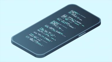 Itric akıllı telefon animasyonu. Basit düz izometrik telefon. Akıllı telefon aygıtı izometrik teknoloji. 4K video eşölçülü olarak canlandırıldı