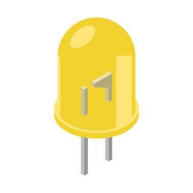 Sarı uçlu izometrik ikon. LED yarı iletken kompozisyonu. Işık yayan diyot. İzometrik tarzda elektronik bileşen simgesi