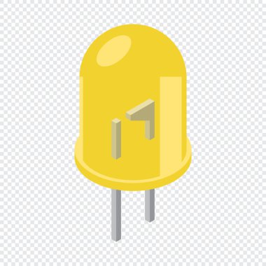 Sarı uçlu izometrik ikon. LED yarı iletken kompozisyonu. Işık yayan diyot. İzometrik tarzda elektronik bileşen simgesi