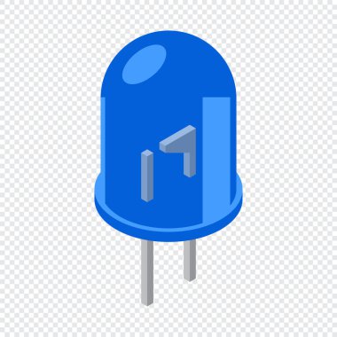 Mavi izometrik ikon. LED yarı iletken kompozisyonu. Işık yayan diyot. İzometrik tarzda elektronik bileşen simgesi