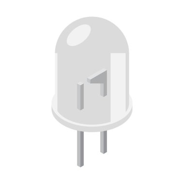 Beyaz öncü izometrik ikon. LED yarı iletken kompozisyonu. Işık yayan diyot. İzometrik tarzda elektronik bileşen simgesi