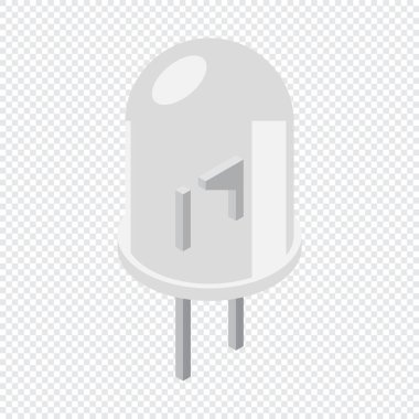 Beyaz öncü izometrik ikon. LED yarı iletken kompozisyonu. Işık yayan diyot. İzometrik tarzda elektronik bileşen simgesi