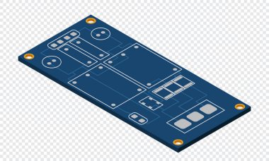 İzometrik elektronik pano. İzometrik baskılı devre kartı. Bütünleşik devre kartı. Vektör illüstrasyonu