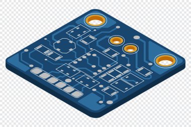 İzometrik elektronik pano. İzometrik baskılı devre kartı. Bütünleşik devre kartı. Vektör illüstrasyonu