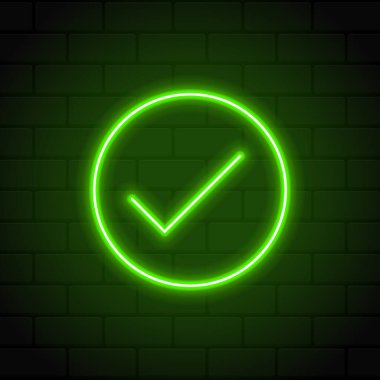 Neon tarzı işaretle işaretle. Yeşil kene işareti. Parlayan neonlu Retro işareti. Vektör illüstrasyonu