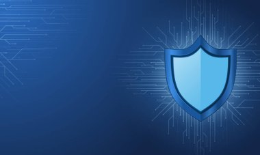 Fütürist kalkan koruması. Kalkan sembolü. İnternet gizliliği, siber koruma veya antivirüs kavramı. Vektör illüstrasyonu