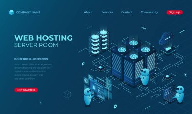 Isome Web İniş Sayfası Konsepti. Sunucu sunucu konsepti. Çevrimiçi bilgisayar teknolojisi. Dijital teknoloji web sitesi iniş sayfası