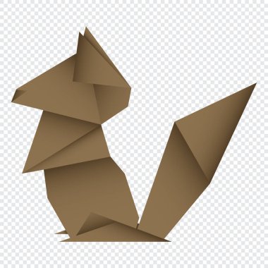 Sincap origamisi. Soyut sincap origami logo tasarımı. Hayvan origamisi. Kağıt origami. Vektör illüstrasyonu