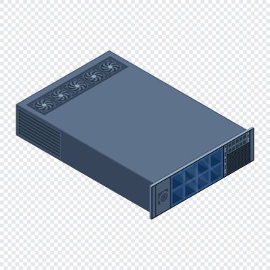 Isometric sunucusu. Sunucu rafları. Sunucu kutuları izole edildi. Ağ sunucu odası. Bilgisayar ağı teknolojisi. Vektör illüstrasyonu