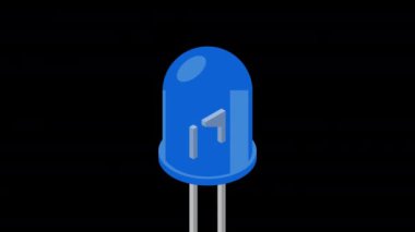 Mavi uçlu izometrik animasyon. LED yarı iletken kompozisyonu. Işık yayan diyot. Elektronik bileşen izometrik tarzda. Alfa kanalı ile şeffaf arkaplan