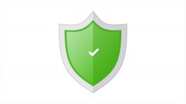 Kalkanlı yeşil rozet ve çizgi animasyonunu kontrol et. Koruyucu kalkanla sağda. Kalkan işaretli. Hareket grafiği