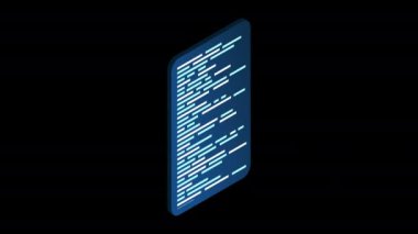 İzometrik ekran animasyonu. Kodlama teknolojisi. Programlama kavramı. Teknoloji animasyonu. Alfa kanalı ile şeffaf arkaplan