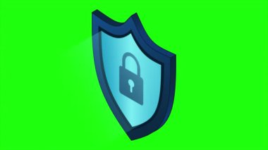 VPN animasyonunu güvene alın. Kalkanlı VPN koruması. Kalkan kilidi fütüristik mavi tarzda. Siber güvenlik. 4K video eşölçülü olarak canlandırıldı