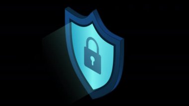 VPN animasyonunu güvene alın. Kalkanlı VPN koruması. Kalkan kilidi fütüristik mavi tarzda. Siber güvenlik. Alfa kanalı ile şeffaf arkaplan