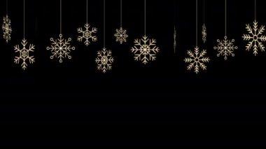 Kış arkaplan animasyonu. Altın Kar Taneleri animasyonu. Soyut kar tanesi sınırı. Kış tatili teması. Kar taneleriyle dolu bir arka plan. Alfa kanalı ile şeffaf arkaplan
