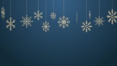 Kış arkaplan animasyonu. Altın Kar Taneleri animasyonu. Soyut kar tanesi sınırı. Kış tatili teması. Kar taneli arkaplan