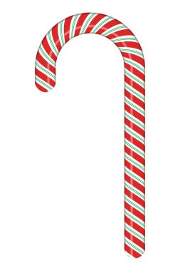 Kırmızı ve beyaz çizgili şeker kamışı. Gerçekçi şeker kamışı. Yeni yıl için tatlı çubuk. Dekorasyon şekeri lolipopu. Vektör illüstrasyonu