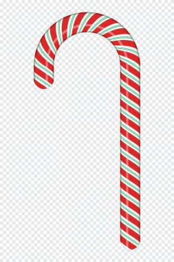 Kırmızı ve beyaz çizgili şeker kamışı. Gerçekçi şeker kamışı. Yeni yıl için tatlı çubuk. Dekorasyon şekeri lolipopu. Vektör illüstrasyonu