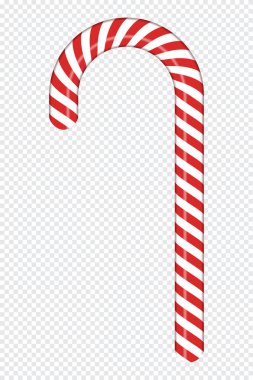 Kırmızı ve beyaz çizgili şeker kamışı. Gerçekçi şeker kamışı. Yeni yıl için tatlı çubuk. Dekorasyon şekeri lolipopu. Vektör illüstrasyonu