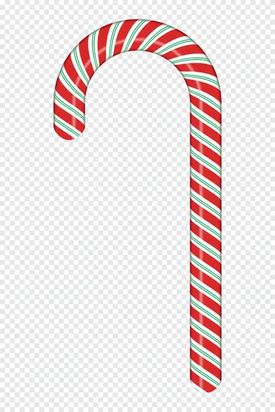 Kırmızı ve beyaz çizgili şeker kamışı. Gerçekçi şeker kamışı. Yeni yıl için tatlı çubuk. Dekorasyon şekeri lolipopu. Vektör illüstrasyonu