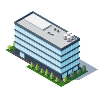 Isometric şehir binası. Isome modern binası. Gökdelen binası ya da iş ofisi. Vektör illüstrasyonu