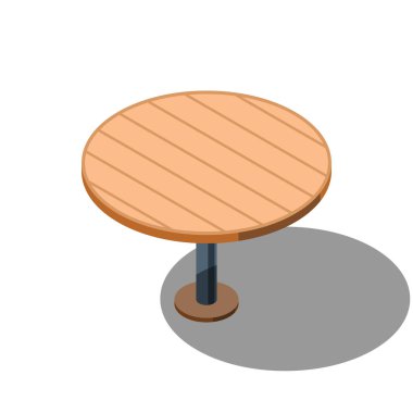 Isometric yuvarlak masa. Tahta yuvarlak masa. Isometric mobilya. Vektör illüstrasyonu