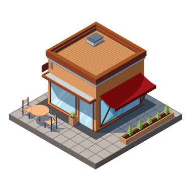 Isome Kafe Binası. Dışarıdaki kafe binası. Kafe ikonu. Isome mağazası ya da mağazalar. Vektör illüstrasyonu