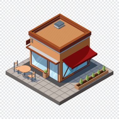 Isome Kafe Binası. Dışarıdaki kafe binası. Kafe ikonu. Isome mağazası ya da mağazalar. Vektör illüstrasyonu