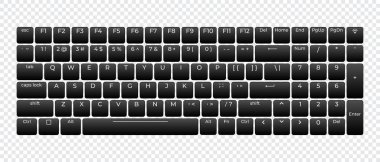 Grafik kullanımı için harflerle birlikte bilgisayar klavyesi düzeni. Modern bilgisayar klavyesi. Vektör illüstrasyonu