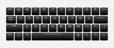 Grafik kullanımı için harflerle birlikte bilgisayar klavyesi düzeni. Modern bilgisayar klavyesi. Vektör illüstrasyonu