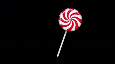 Çubuk animasyonda lolipop. Tatlı şeker animasyonu. Yeni yıl için animasyon, kış tatili, tatlı, yeni yıl etkinliği. Alfa kanalı ile şeffaf arkaplan
