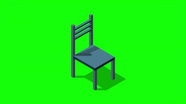 Sandalye animasyonu. Tahta sandalye. İzometrik tarzda sandalye ikonu. Isometric mobilya. Hareket grafiği. 4K canlandırması