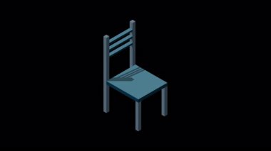 Sandalye animasyonu. Tahta sandalye. İzometrik tarzda sandalye ikonu. Isometric mobilya. Hareket grafiği. Alfa kanalı ile şeffaf arkaplan