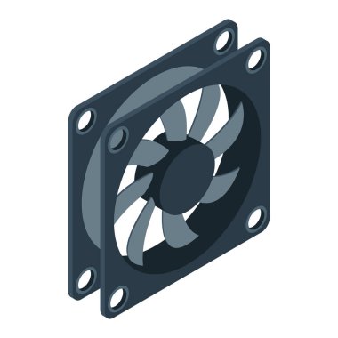 Isome bilgisayar vantilatörü. Bilgisayar fan soğutucusu. Isome of PC Case hayranı. Bilgisayar donanımı bileşenleri. Vektör illüstrasyonu