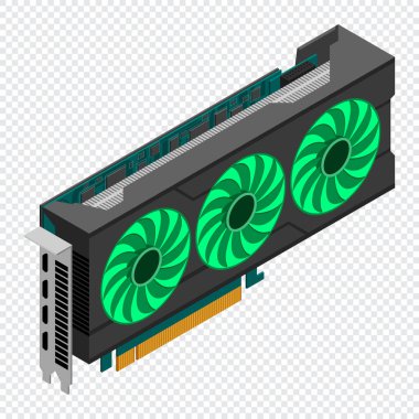 İzometrik video kartı. Video kartı izometrik. Bilgisayar donanımı bileşenleri. GPU grafik kartı illüstrasyonu
