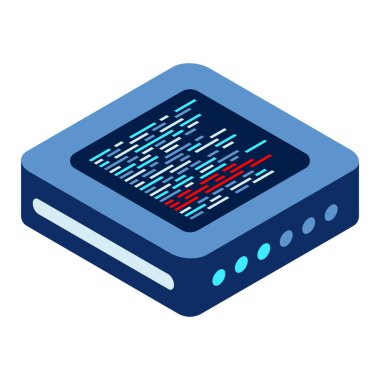 İzometrik fütürist sunucu. İzometrik veritabanı veya veri merkezi. Soyut engelleme zinciri. Bilgisayar deposu. Bulut deposu. Isome teknolojisi